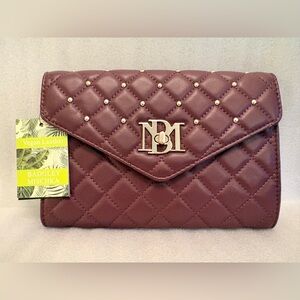 NWT Badgley Mischka Quilted Studded Wallet on Chain – Plum